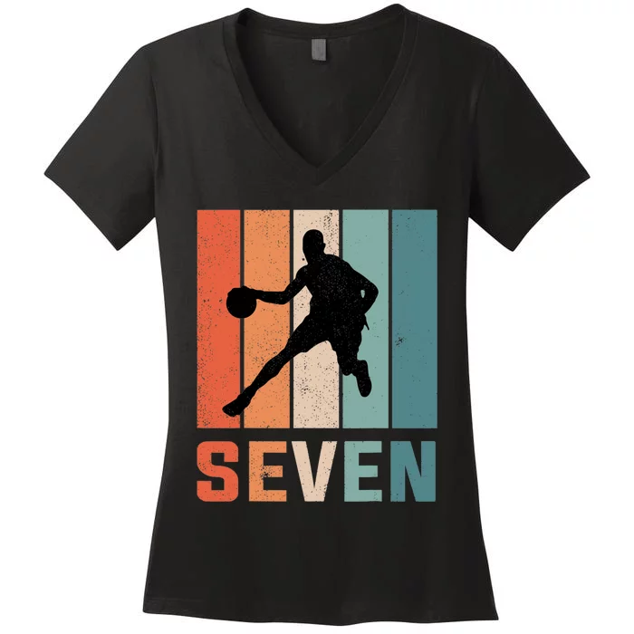 7 Years Old 7th Birthday Basketball Gift For Boys Party Women's V-Neck T-Shirt