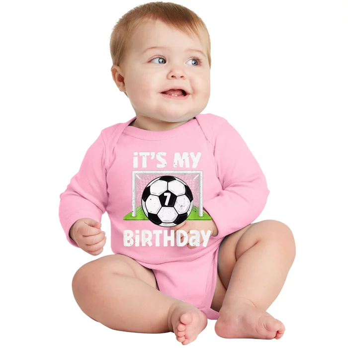 7 Years Old Soccer 7th Birthday Player Bday Party Baby Long Sleeve Bodysuit