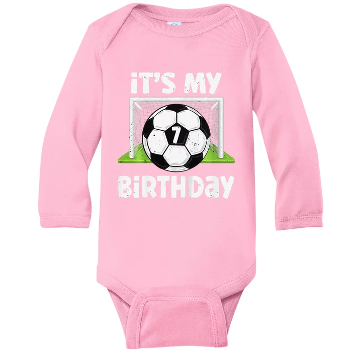 7 Years Old Soccer 7th Birthday Player Bday Party Baby Long Sleeve Bodysuit