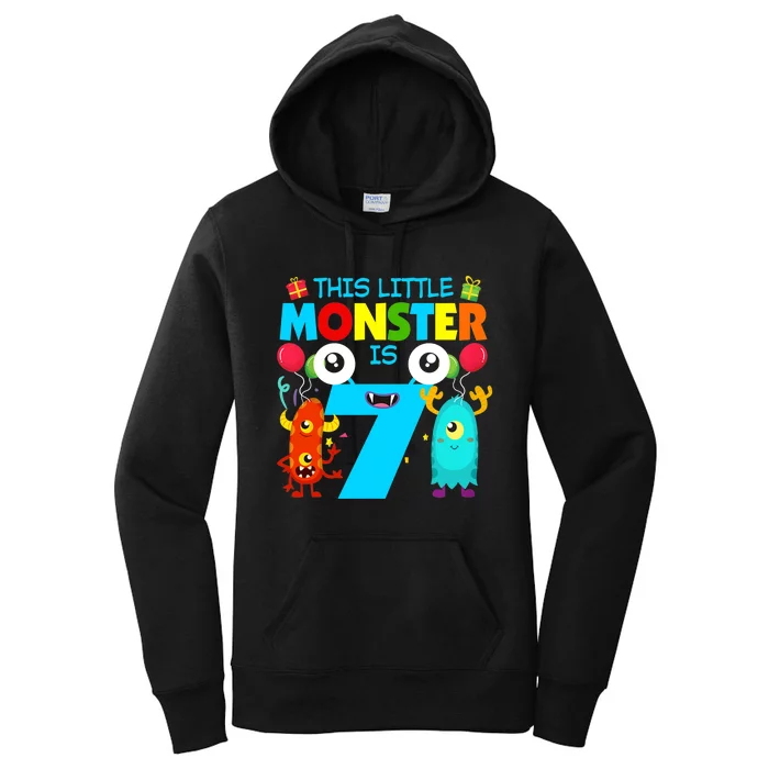 7 Year Old Gifts This Little Monster Is 7th Birthday Boy Women's Pullover Hoodie