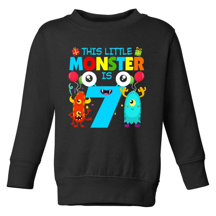 7 Year Old Gifts This Little Monster Is 7th Birthday Boy Toddler Sweatshirt