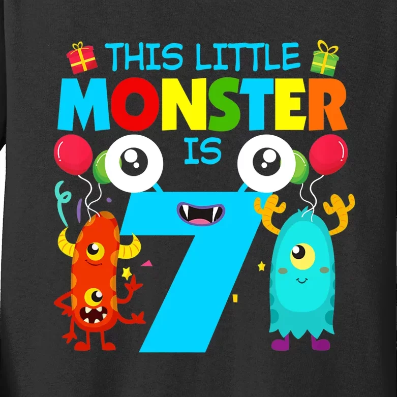 7 Year Old Gifts This Little Monster Is 7th Birthday Boy Kids Long Sleeve Shirt