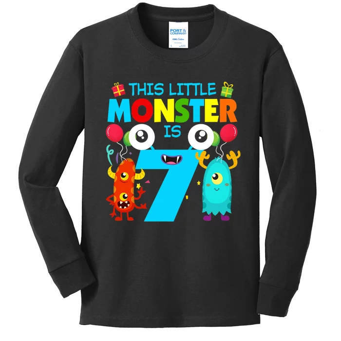 7 Year Old Gifts This Little Monster Is 7th Birthday Boy Kids Long Sleeve Shirt