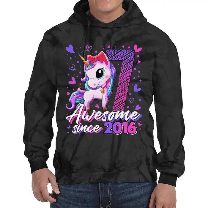 7 Year Old Gifts Girls Teens Dabbing Unicorn 7th Birthday Tie Dye Hoodie