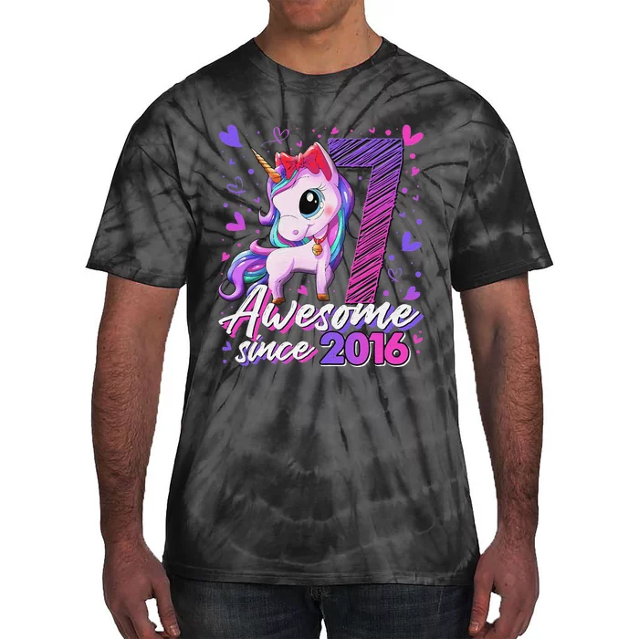 7 Year Old Gifts Girls Teens Dabbing Unicorn 7th Birthday Tie-Dye T-Shirt