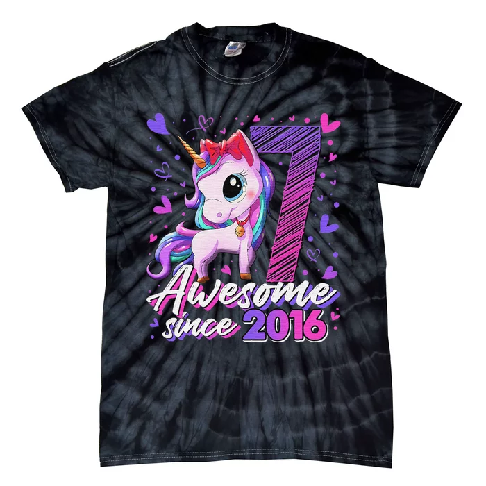 7 Year Old Gifts Girls Teens Dabbing Unicorn 7th Birthday Tie-Dye T-Shirt