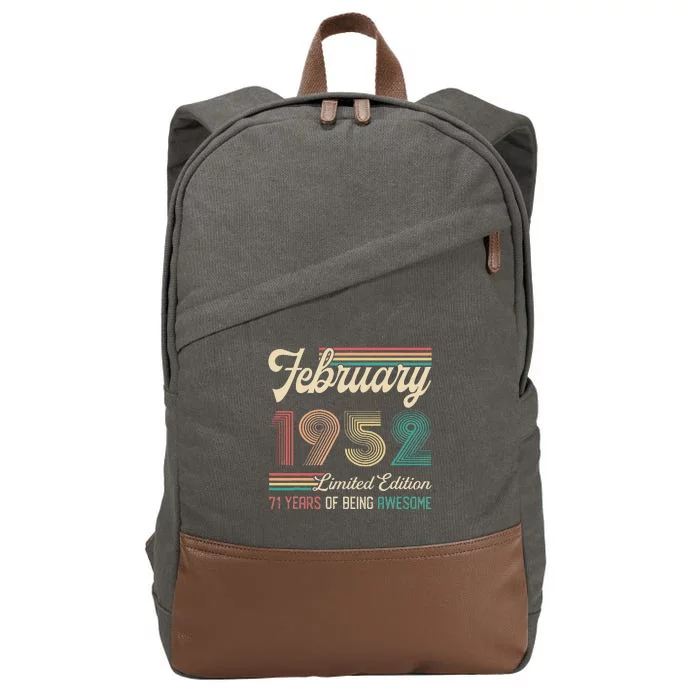 71 Years Old Gifts Vintage February 1952 71st Birthday Cotton Canvas Backpack