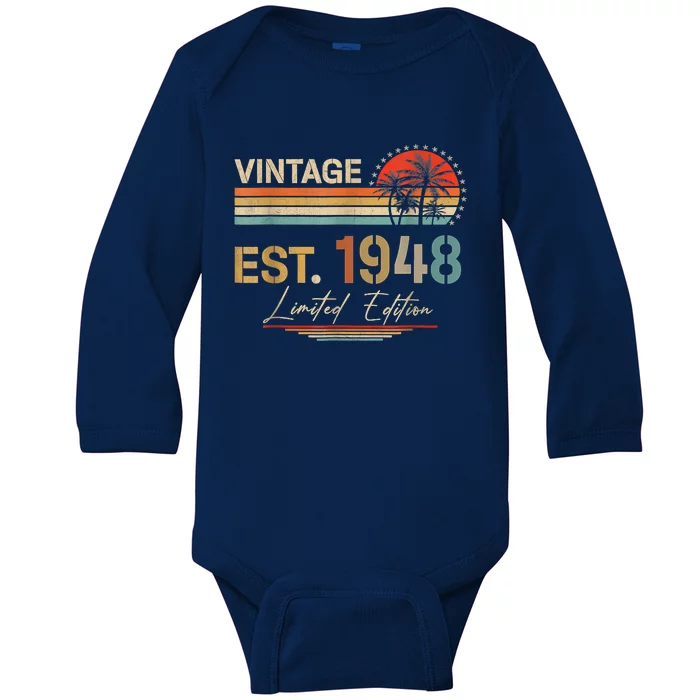 75 Years Old Gifts Born In 1948 Vintage 75th Birthday Retro Baby Long Sleeve Bodysuit