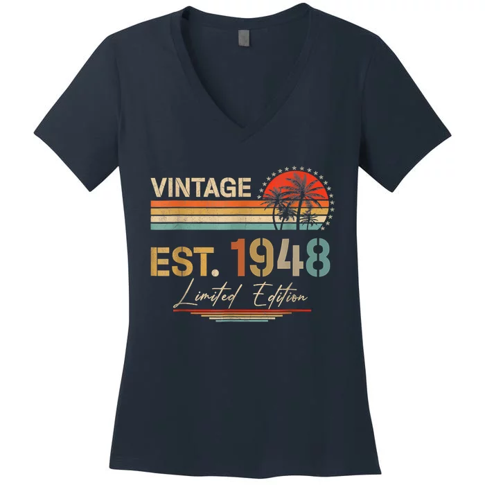 75 Years Old Gifts Born In 1948 Vintage 75th Birthday Retro Women's V-Neck T-Shirt