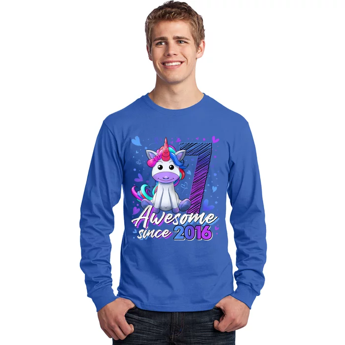 7 Years Old Flossing Unicorn Gifts 7th Birthday Girl Party Long Sleeve Shirt