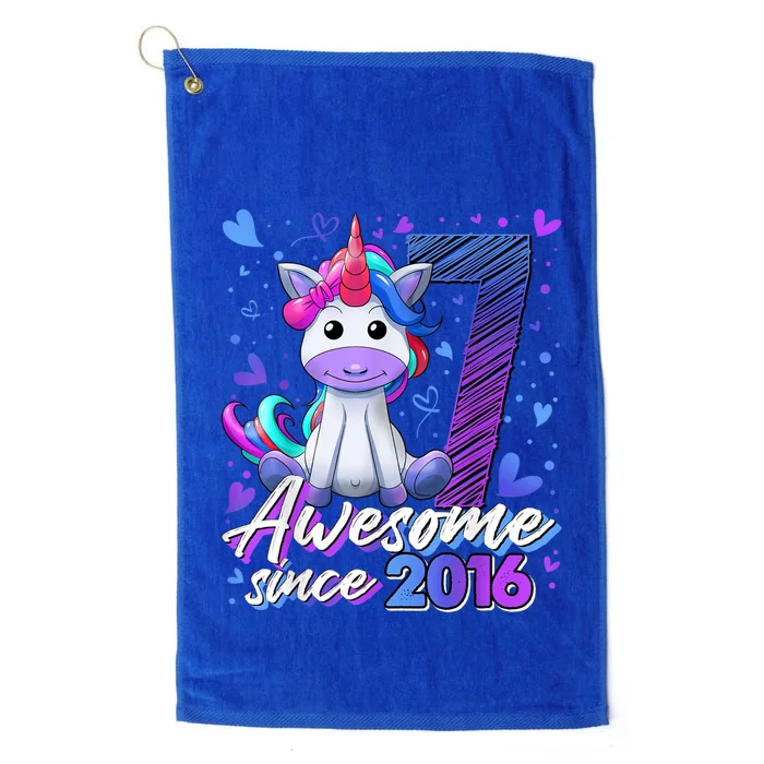 7 Years Old Flossing Unicorn Gifts 7th Birthday Girl Party Platinum Collection Golf Towel