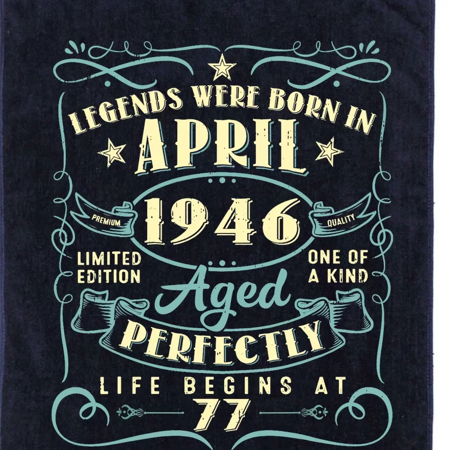 77 Years Old 77th Birthday Gift Legends Born In April 1946 Platinum Collection Golf Towel