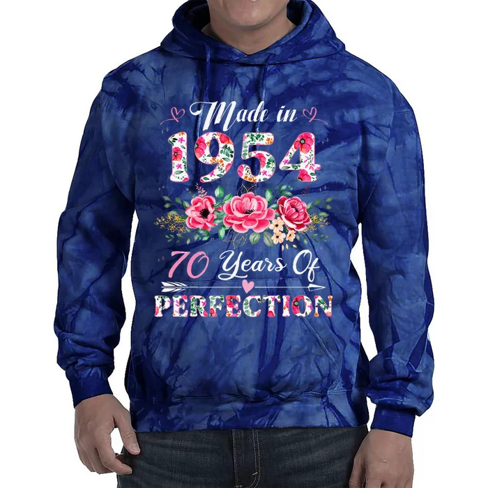 70 Year Old Made In 1954 Floral 70th Birthday Gifts Tie Dye Hoodie