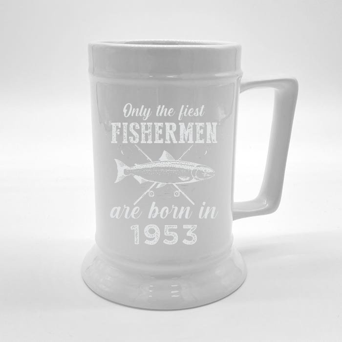 70 Year Old Fisherman Fishing Born In 1953 70th Birthday Front & Back Beer Stein