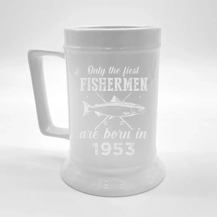 70 Year Old Fisherman Fishing Born In 1953 70th Birthday Front & Back Beer Stein