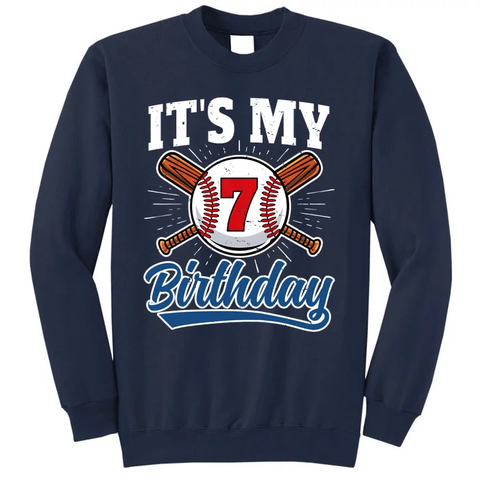 7 Years Old Baseball Player 7th Birthday Party Boy Girl Tall Sweatshirt