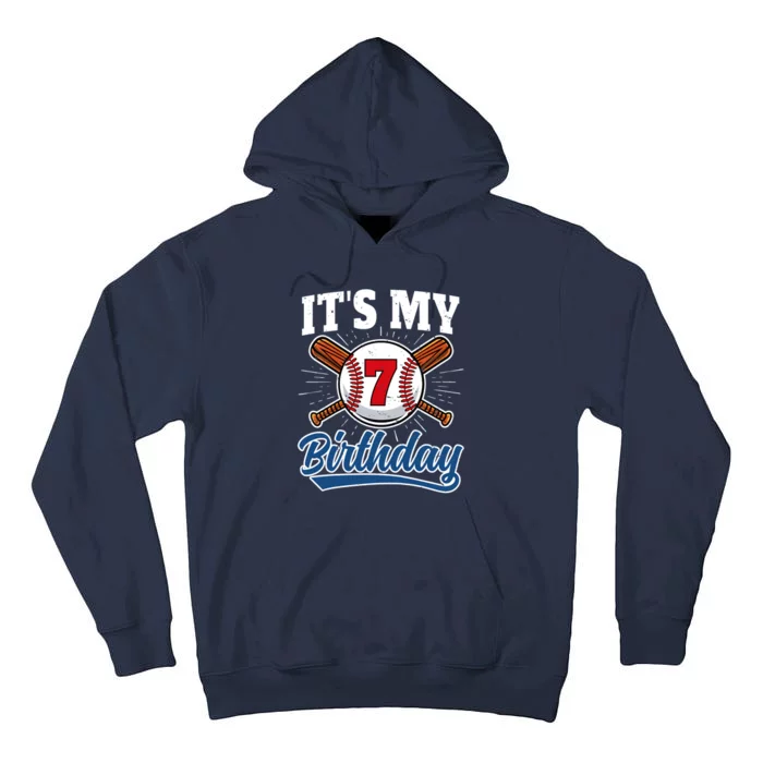 7 Years Old Baseball Player 7th Birthday Party Boy Girl Tall Hoodie