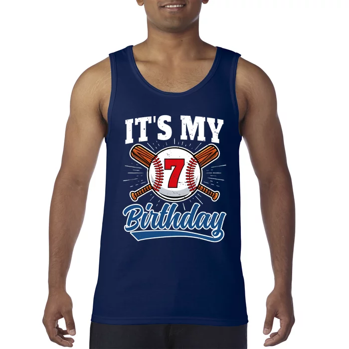 7 Years Old Baseball Player 7th Birthday Party Boy Girl Tank Top