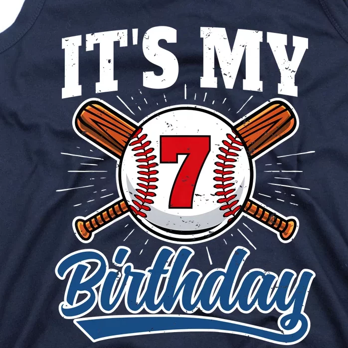 7 Years Old Baseball Player 7th Birthday Party Boy Girl Tank Top