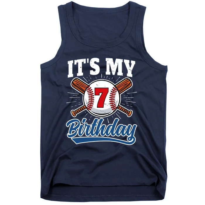 7 Years Old Baseball Player 7th Birthday Party Boy Girl Tank Top