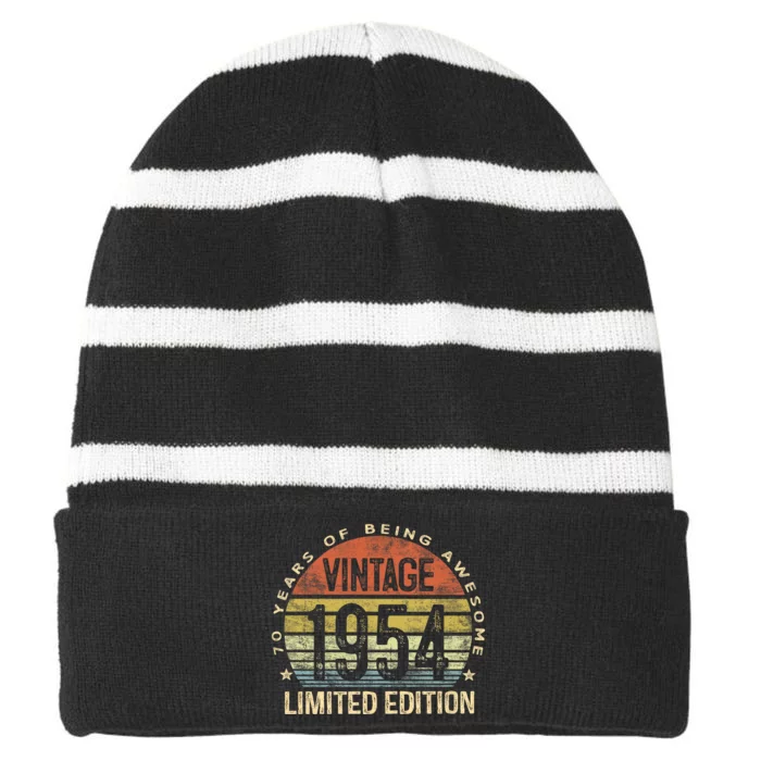 70 Year Old Gifts Vintage 1954 Limited Edition 70th Birthday Striped Beanie with Solid Band