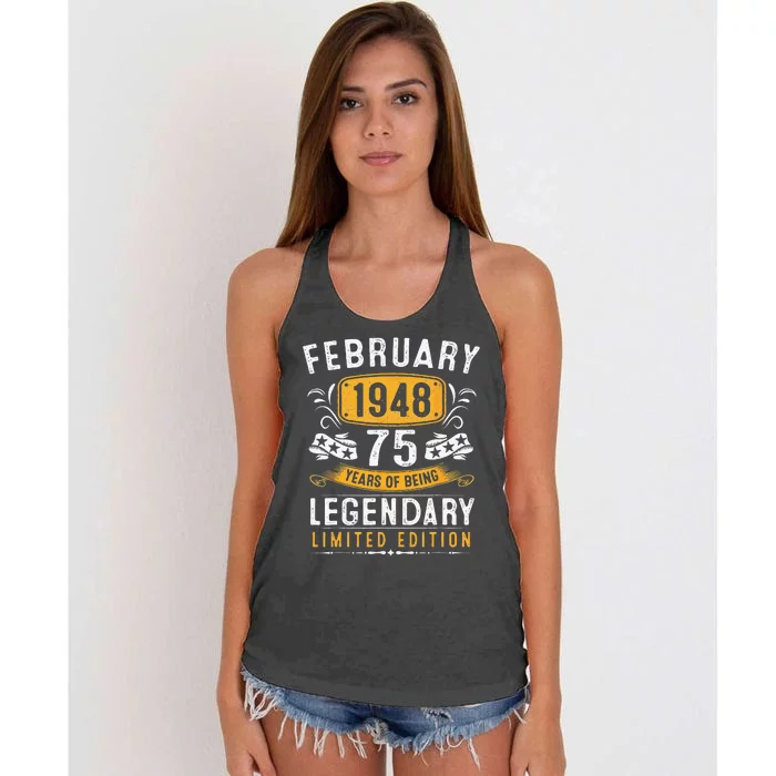 75 Years Old Gifts Vintage February 1948 75th Birthday Women's Knotted Racerback Tank