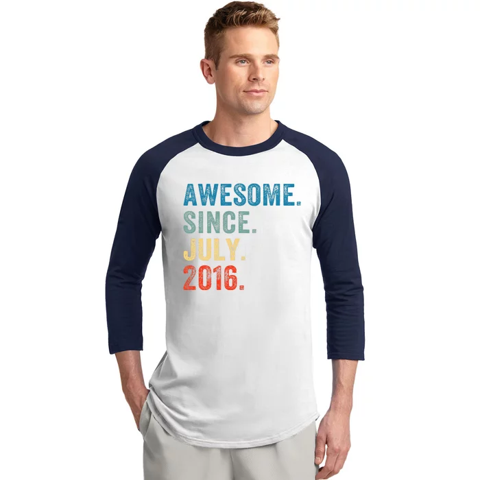 7 Year Old Gifts Awesome Since July 2016 7th Birthday Baseball Sleeve Shirt