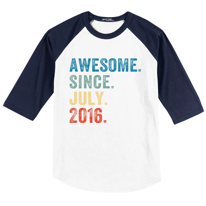 7 Year Old Gifts Awesome Since July 2016 7th Birthday Baseball Sleeve Shirt