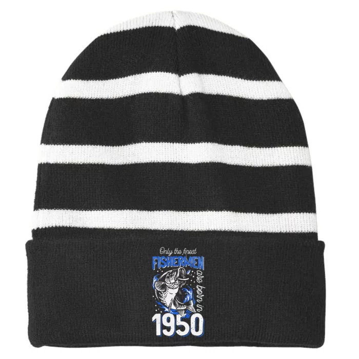 71 Years Old Fishing Fisherman 1950 71st Birthday Striped Beanie with Solid Band