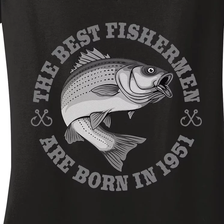 72 Year Old Fisherman Fishing 1951 72nd Birthday Gift Women's V-Neck T-Shirt