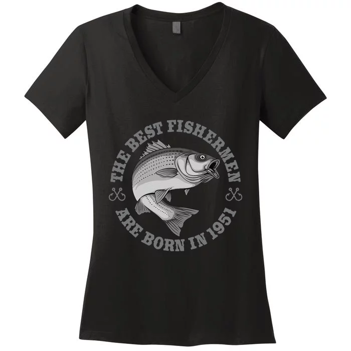 72 Year Old Fisherman Fishing 1951 72nd Birthday Gift Women's V-Neck T-Shirt