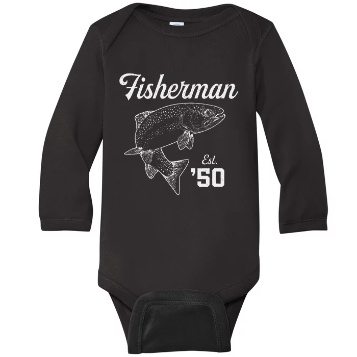 73 Year Old Trout Fisherman Fishing 1950 73rd Birthday Baby Long Sleeve Bodysuit