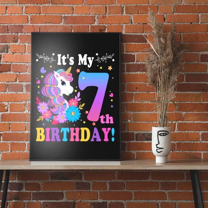 7 Year Old Its My 7th Birthday Cute Unicorn Girl Teens Poster