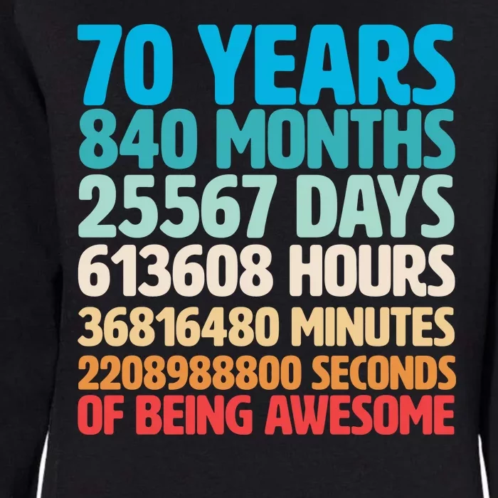 70 Years Of Being Awesome 70th Birthday Time Breakdown Womens California Wash Sweatshirt