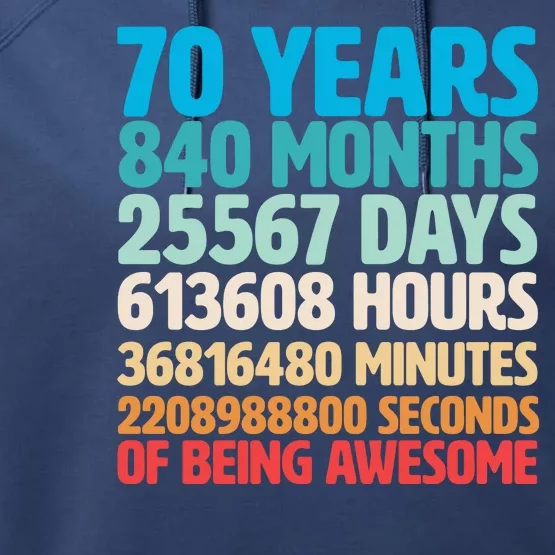 70 Years Of Being Awesome 70th Birthday Time Breakdown Performance Fleece Hoodie