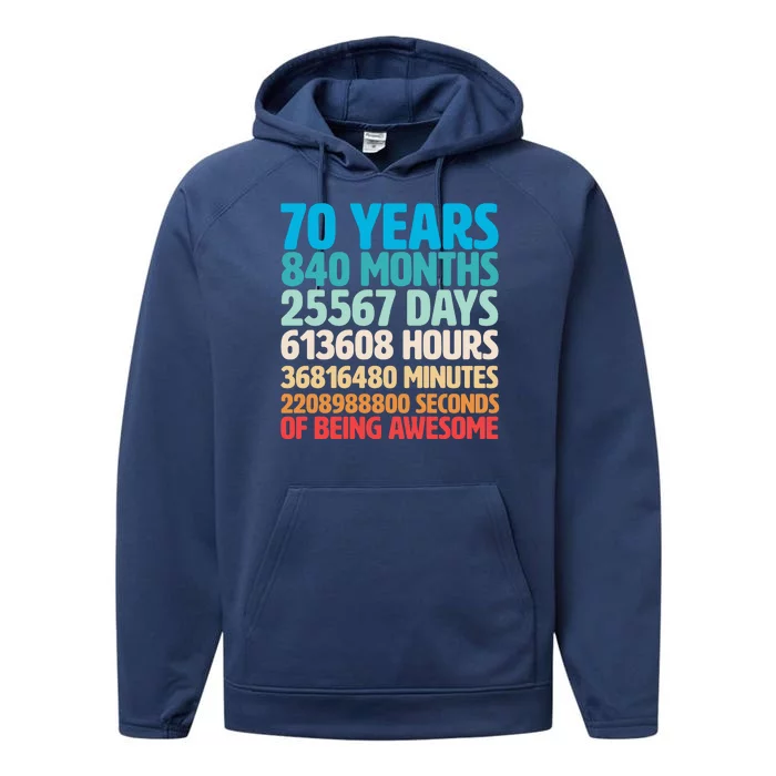 70 Years Of Being Awesome 70th Birthday Time Breakdown Performance Fleece Hoodie