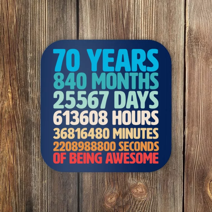 70 Years Of Being Awesome 70th Birthday Time Breakdown Coaster