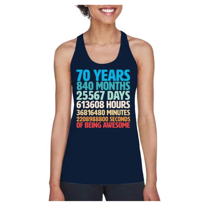 70 Years Of Being Awesome 70th Birthday Time Breakdown Women's Racerback Tank