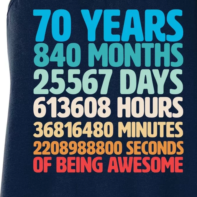 70 Years Of Being Awesome 70th Birthday Time Breakdown Women's Racerback Tank