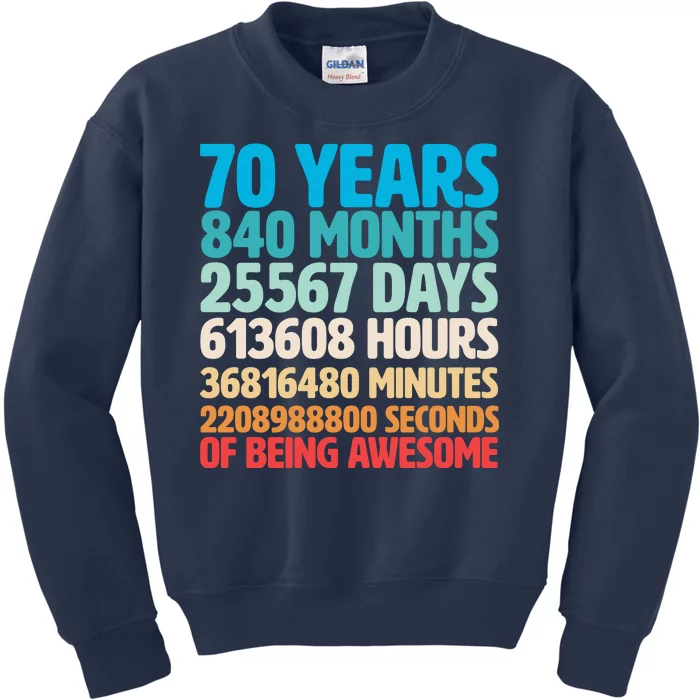 70 Years Of Being Awesome 70th Birthday Time Breakdown Kids Sweatshirt