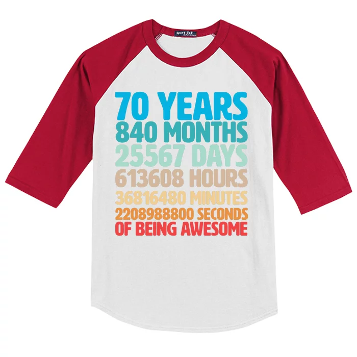 70 Years Of Being Awesome 70th Birthday Time Breakdown Kids Colorblock Raglan Jersey