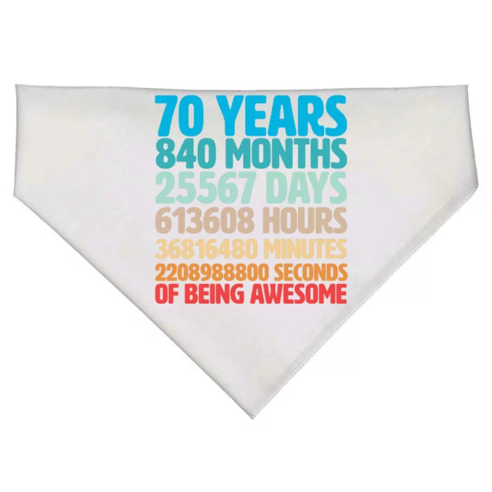 70 Years Of Being Awesome 70th Birthday Time Breakdown USA-Made Doggie Bandana