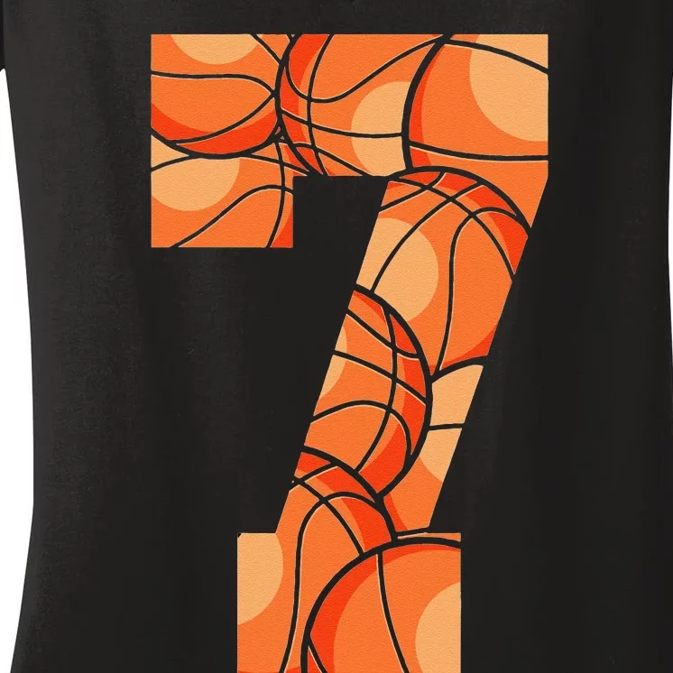 7 Years Old 7th Birthday Basketball Gift For Party Women's V-Neck T-Shirt