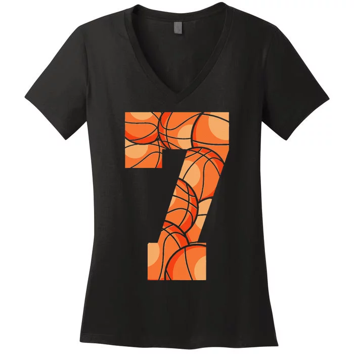 7 Years Old 7th Birthday Basketball Gift For Party Women's V-Neck T-Shirt