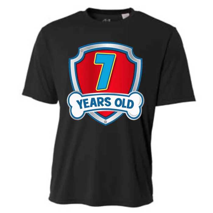 7 Year Old 7th Birthday Paw Themed Party Cooling Performance Crew T-Shirt