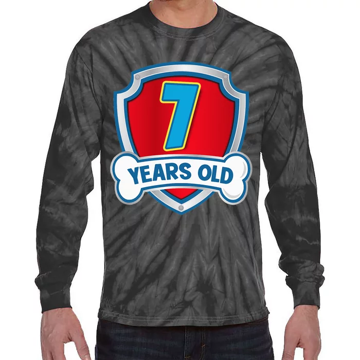 7 Year Old 7th Birthday Paw Themed Party Tie-Dye Long Sleeve Shirt