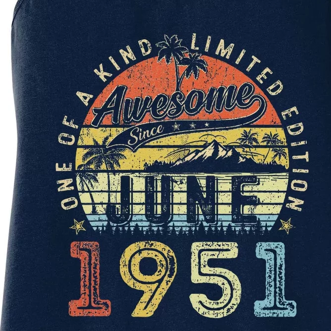 72 Year Old Awesome Since June 1951 72th Birthday Women's Racerback Tank