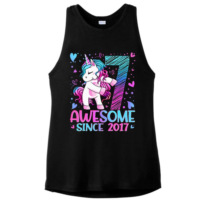 7 Years Old Flossing Unicorn Gifts 7th Birthday Party Ladies Tri-Blend Wicking Tank