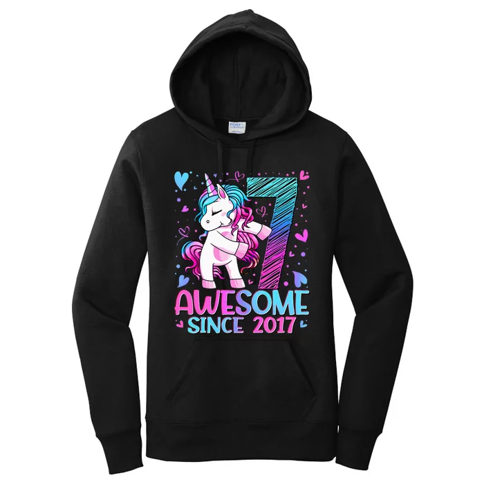 7 Years Old Flossing Unicorn Gifts 7th Birthday Party Women's Pullover Hoodie