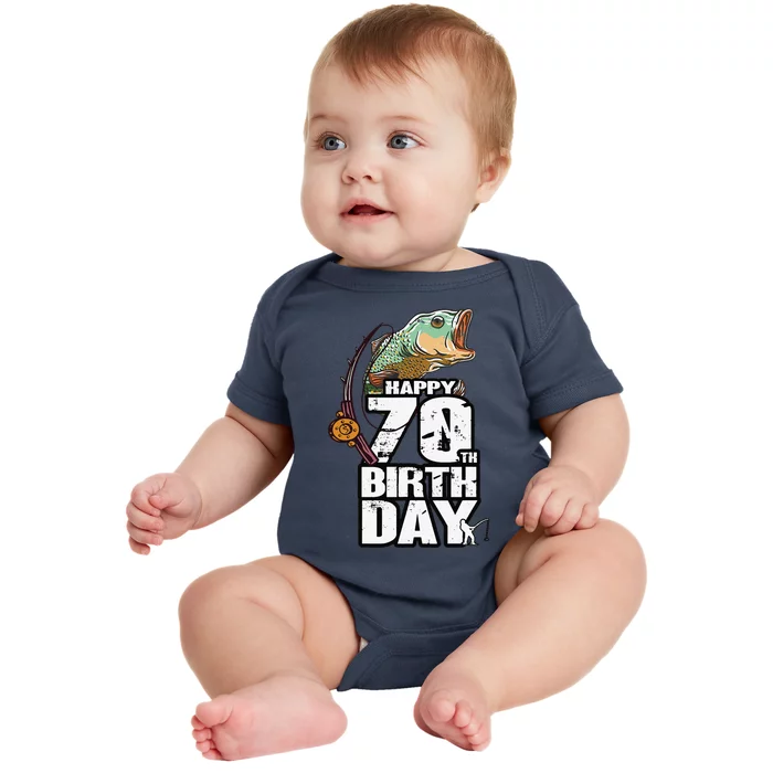 70 Years Old Fishing Fisherman Angler 70th Birthday Baby Bodysuit